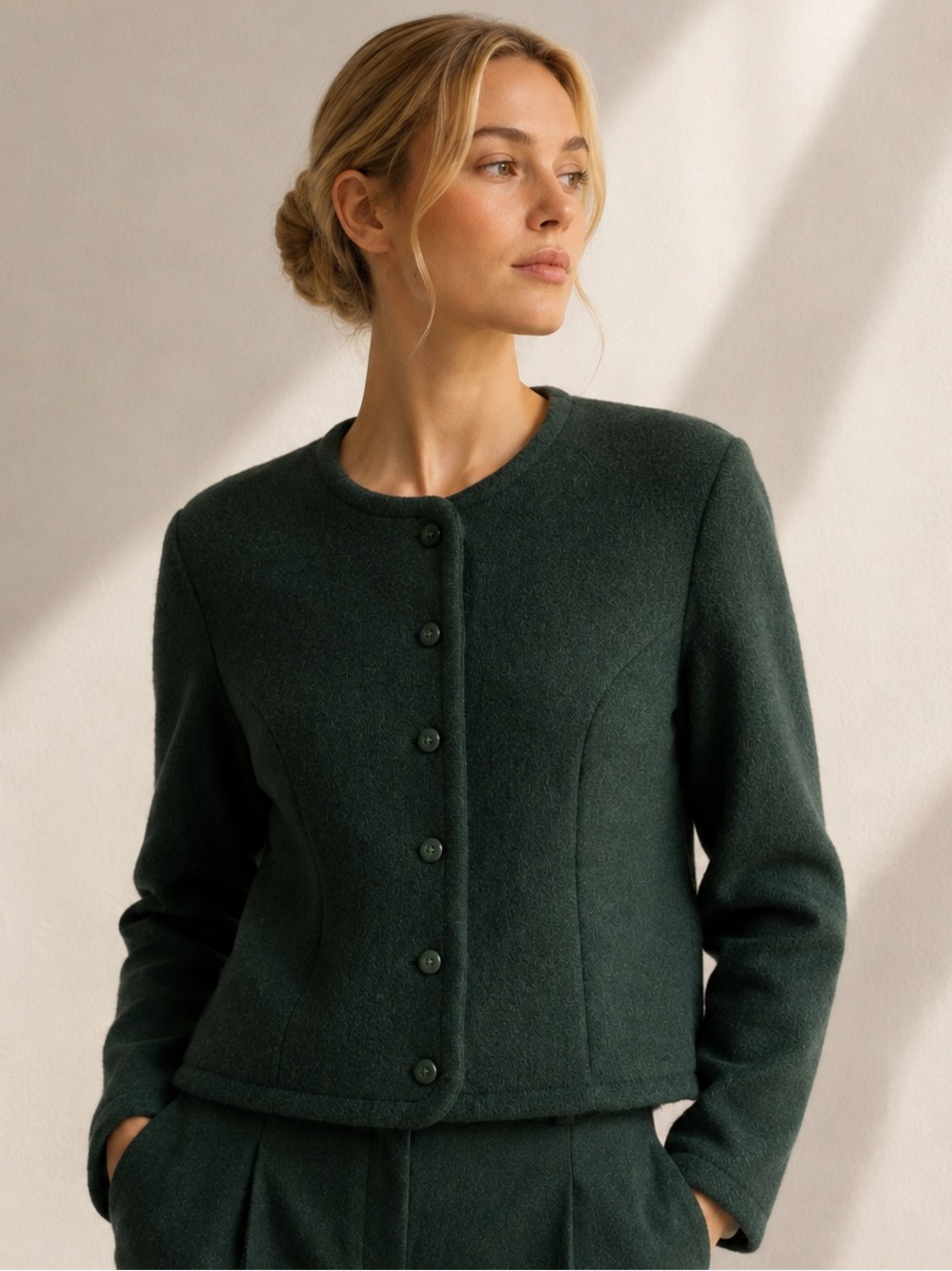 100% Wool Lands End‎ Cardigan Blazer Scandi Structured Dark Academia Winter Fall